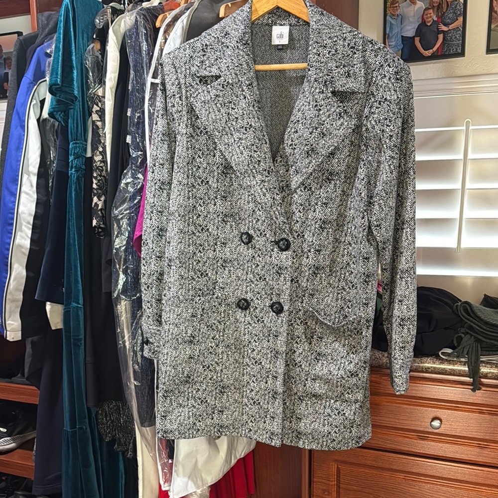 CAbi Black and Gray Blazer with Textured Wool